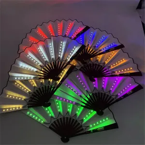 8 Inches Foldable Led Light Hand Fan Glowing Fluorescent Discoloration Fan for Night Performance Dj Bar Club Party Decoration