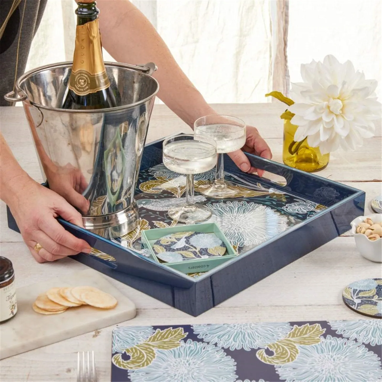 Chrysanthemum Bird Tray - 15 Inch Square Design