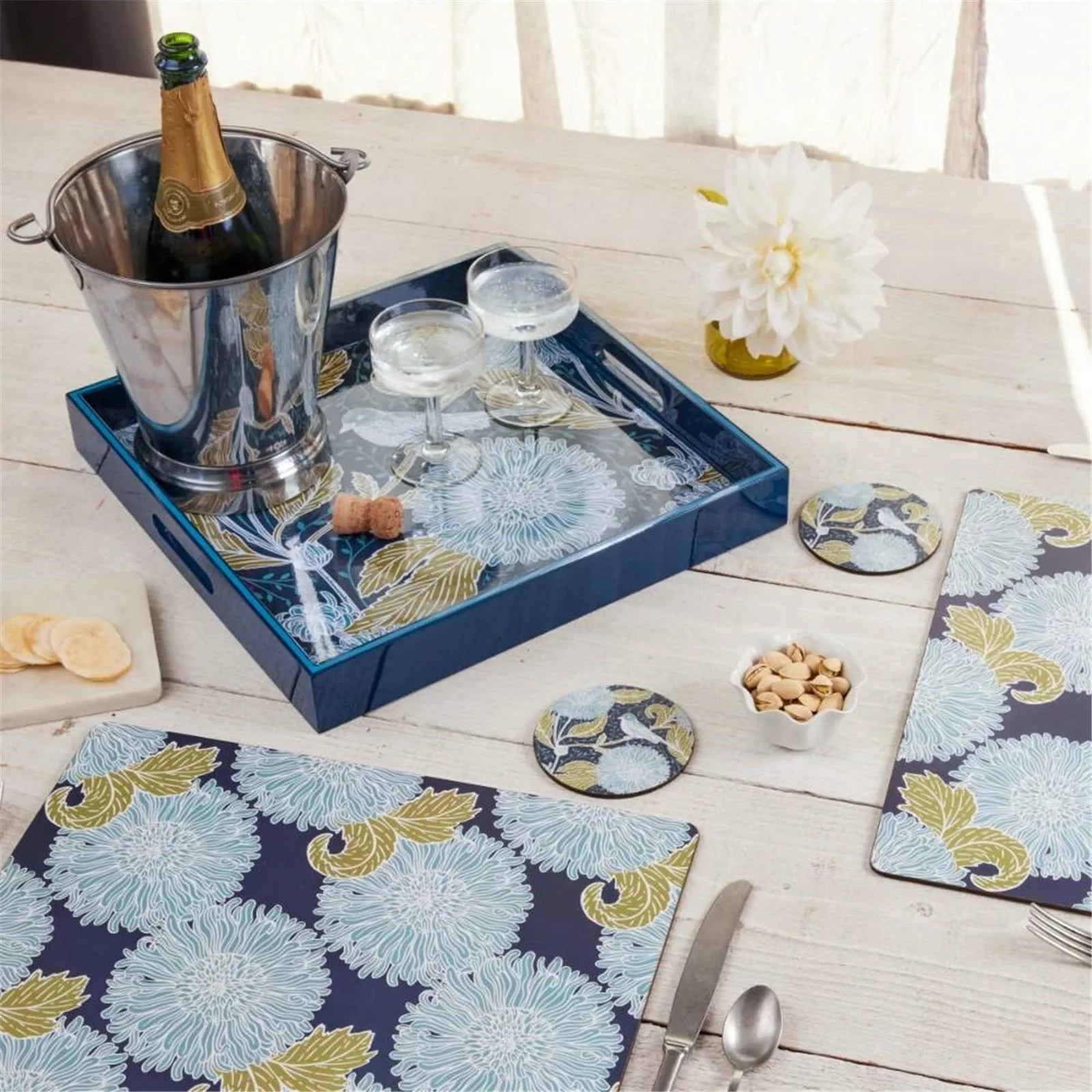 Chrysanthemum Bird Tray - 15 Inch Square Design