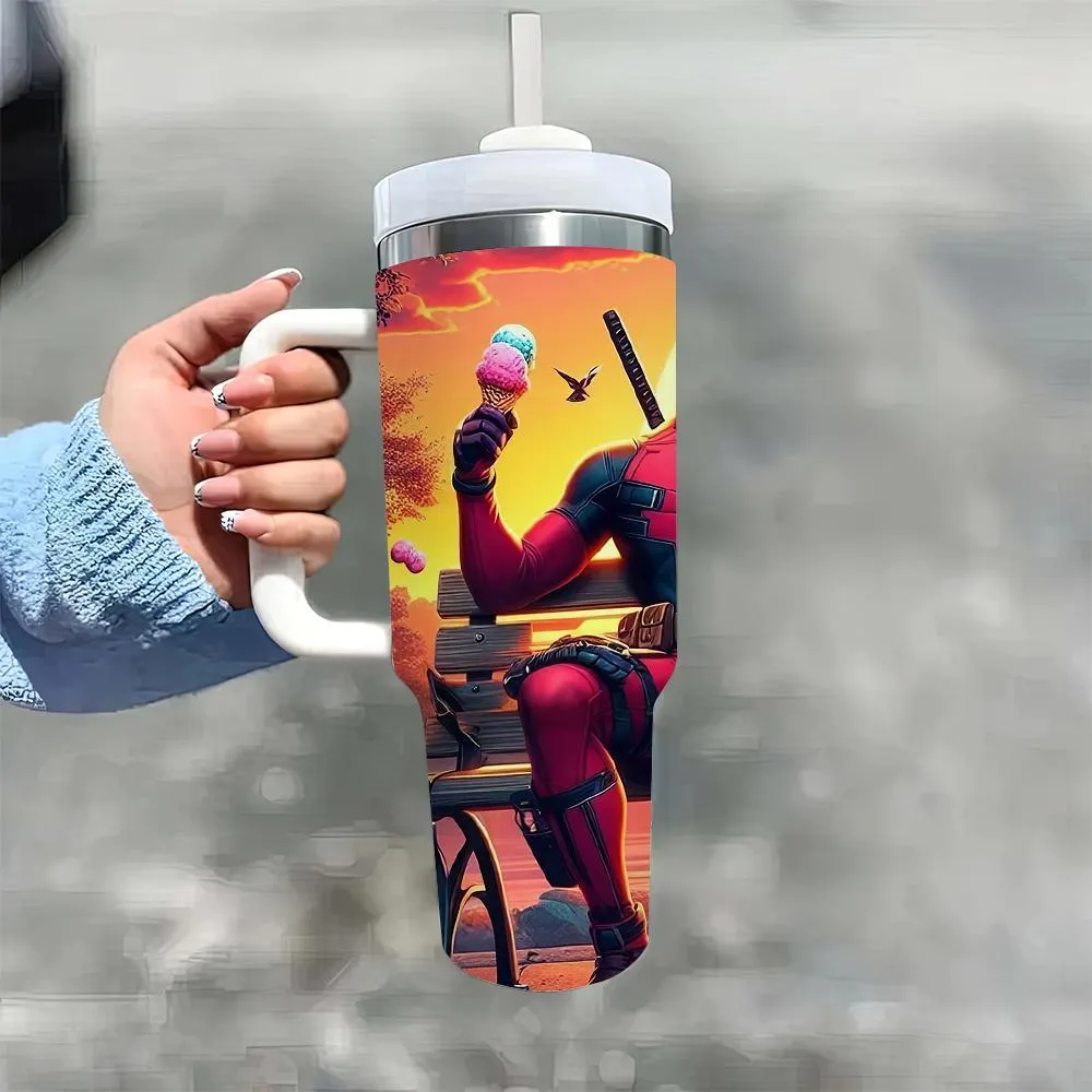 Deadpool And Wolverine Tumbler With Lid And Straw