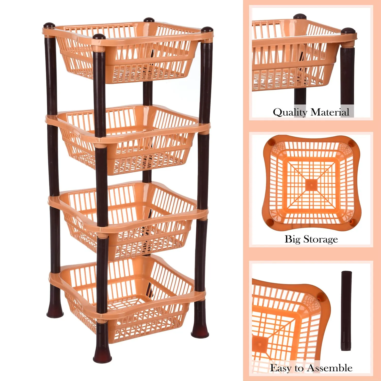 Heart Home Storage Basket | Plastic 4 Layer Square Storage Basket | Storage Rack for Kitchen | Multi-Layer Vegetable Rack | Fiesta Floor-Standing Rack | Coffee