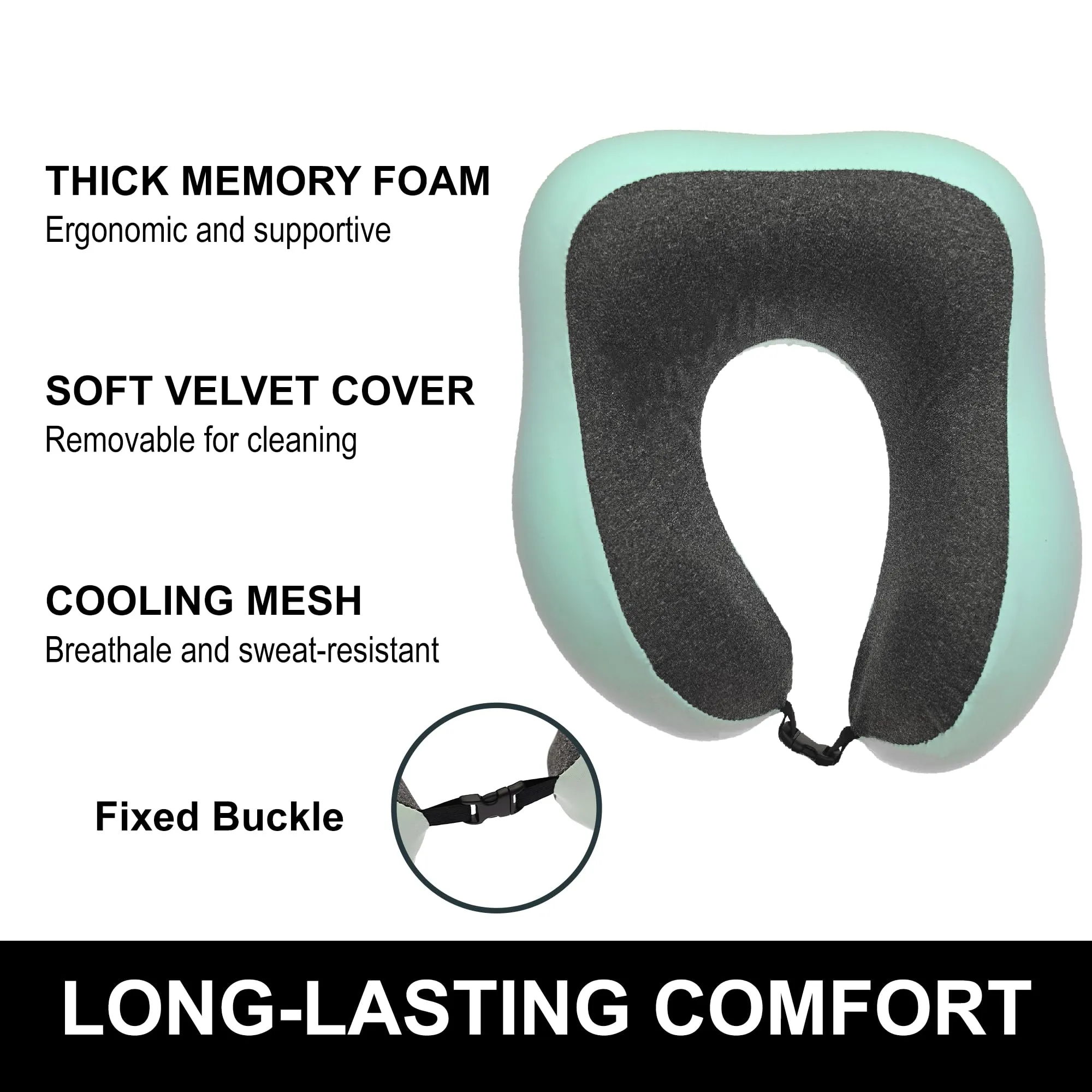 Homestic Soft Microfiber U Shaped Semicircular & Portable Sleeping Neck Pillow for Pain & Headrest | Neck Rest for Travel | Neck Band Supporter for Men's & Women's | U23007, Green