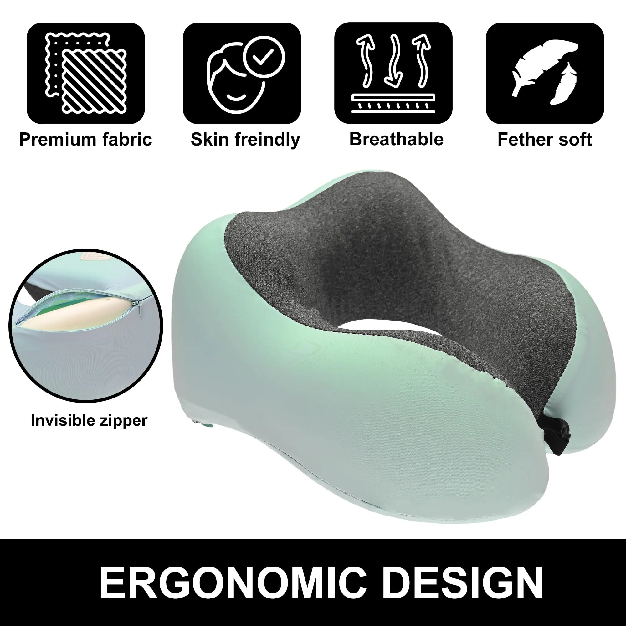 Homestic Soft Microfiber U Shaped Semicircular & Portable Sleeping Neck Pillow for Pain & Headrest | Neck Rest for Travel | Neck Band Supporter for Men's & Women's | U23007, Green