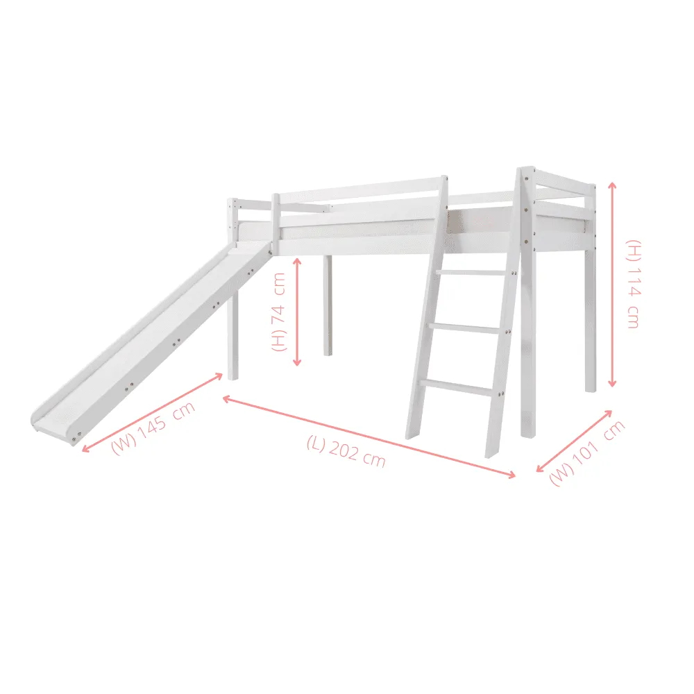 Moro Cabin Bed Midsleeper with Slide & Blue NW Package in Classic White