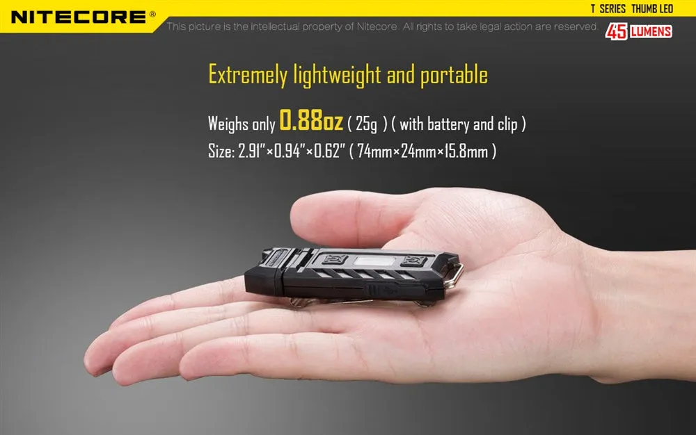 Nitecore THUMB LEO UV 45 Lumens USB Rechargeable LED Keychain Light -  Tiltable w/ Ultraviolet LED
