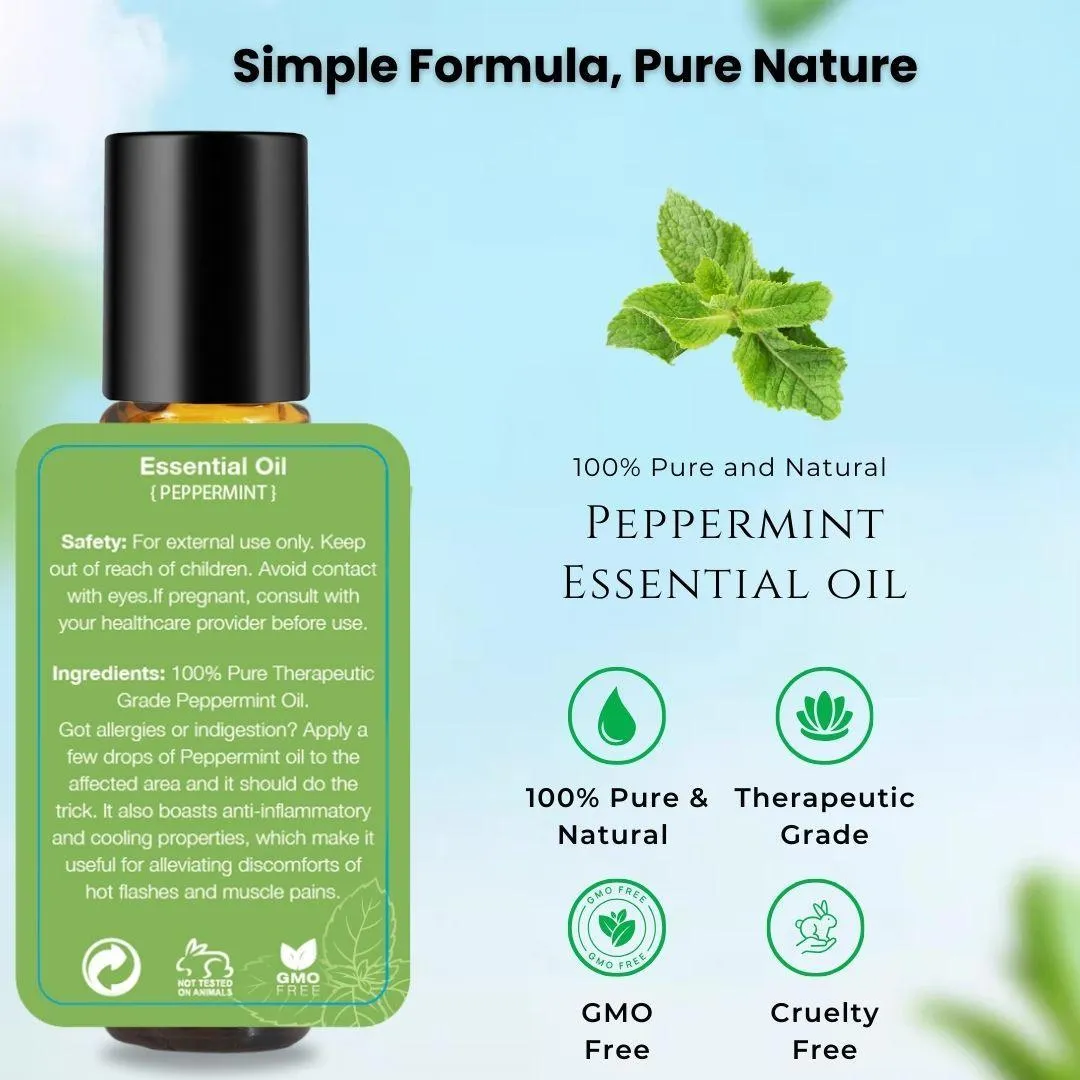 Peppermint Roll-On for Focus, Refreshing, Headache and Nausea Relief