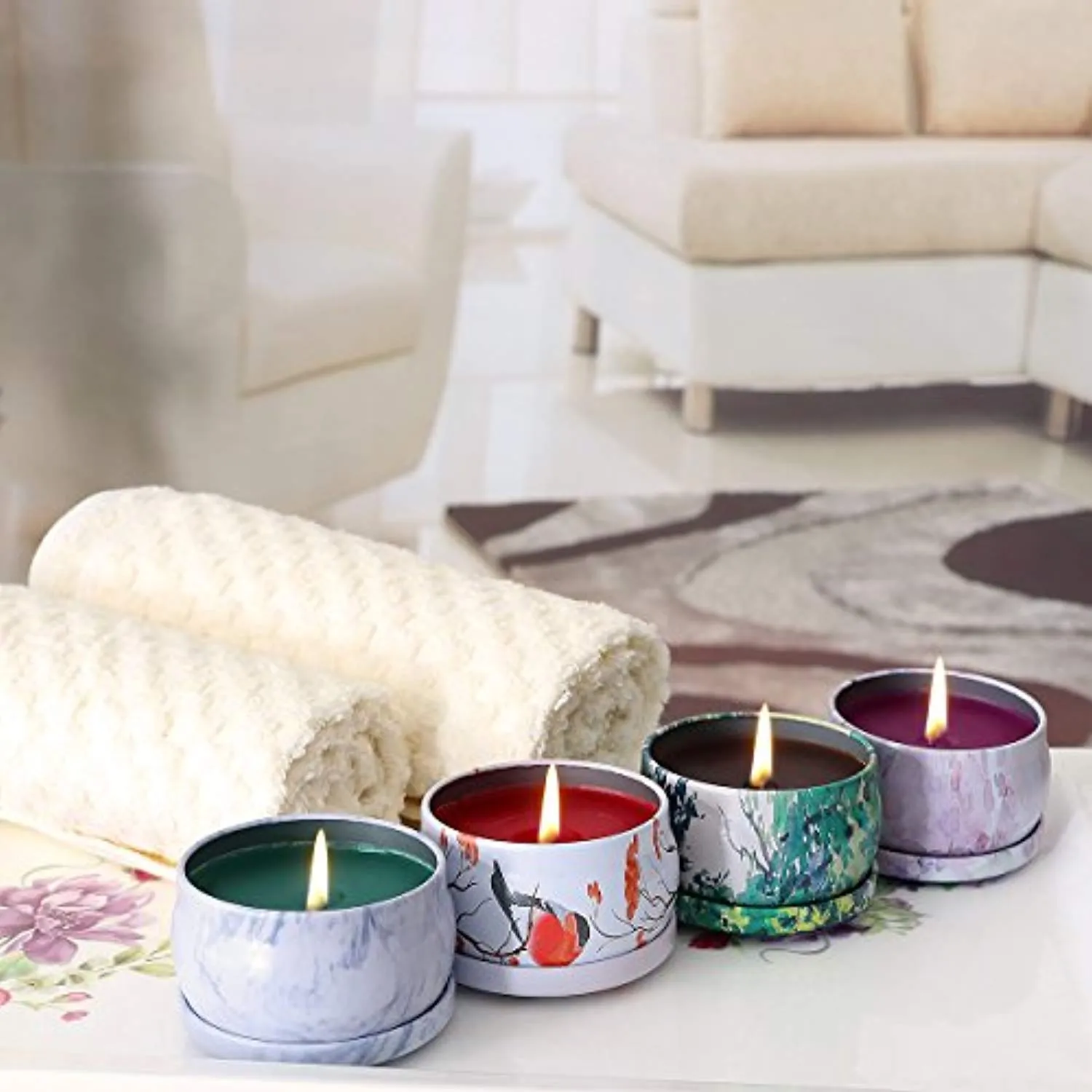Scented Candles Gift Set - Lavender, Rose, Tea Tree and Peppermint, Candle Soy Wax for Stress Relief and Aromatherapy