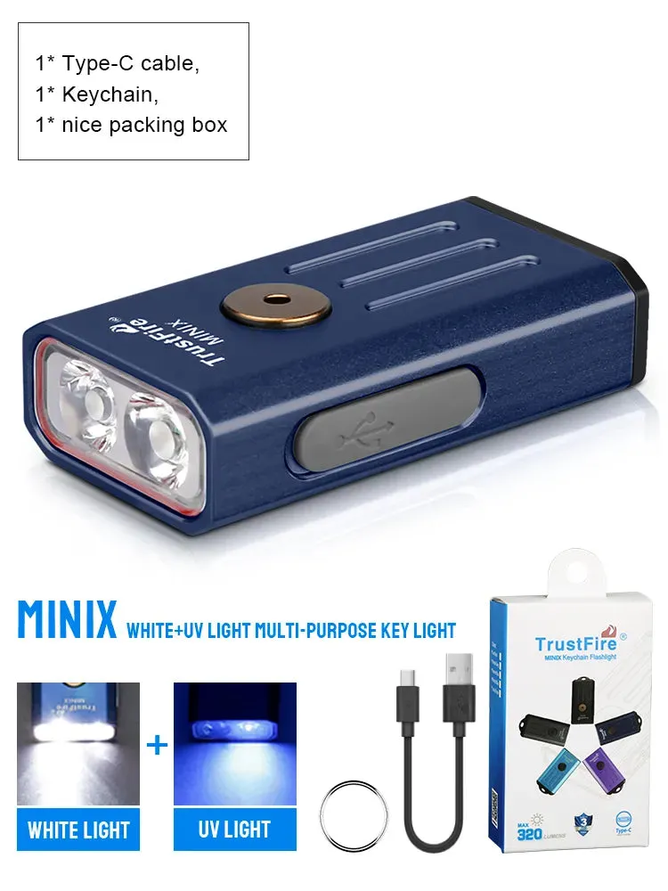 Trustfire Minix Mini EDC Flashlight Keychain 320LM 365nm Uv Lamp Red Light TypeC USB Rechargeable Colourful Gift 2Mode Led Torch