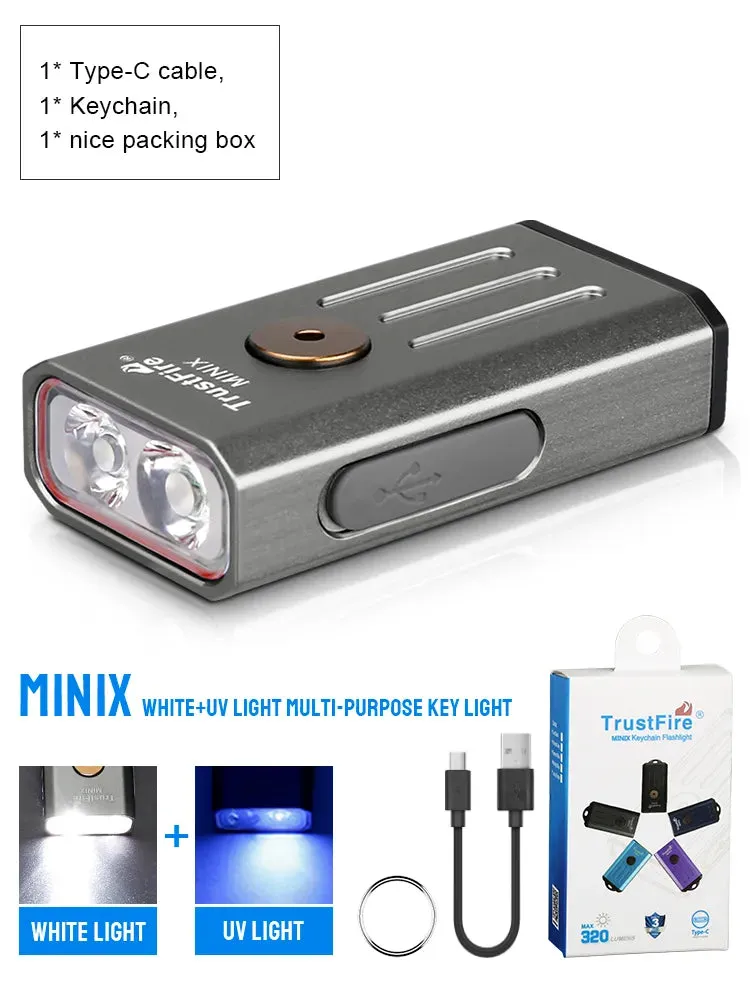 Trustfire Minix Mini EDC Flashlight Keychain 320LM 365nm Uv Lamp Red Light TypeC USB Rechargeable Colourful Gift 2Mode Led Torch